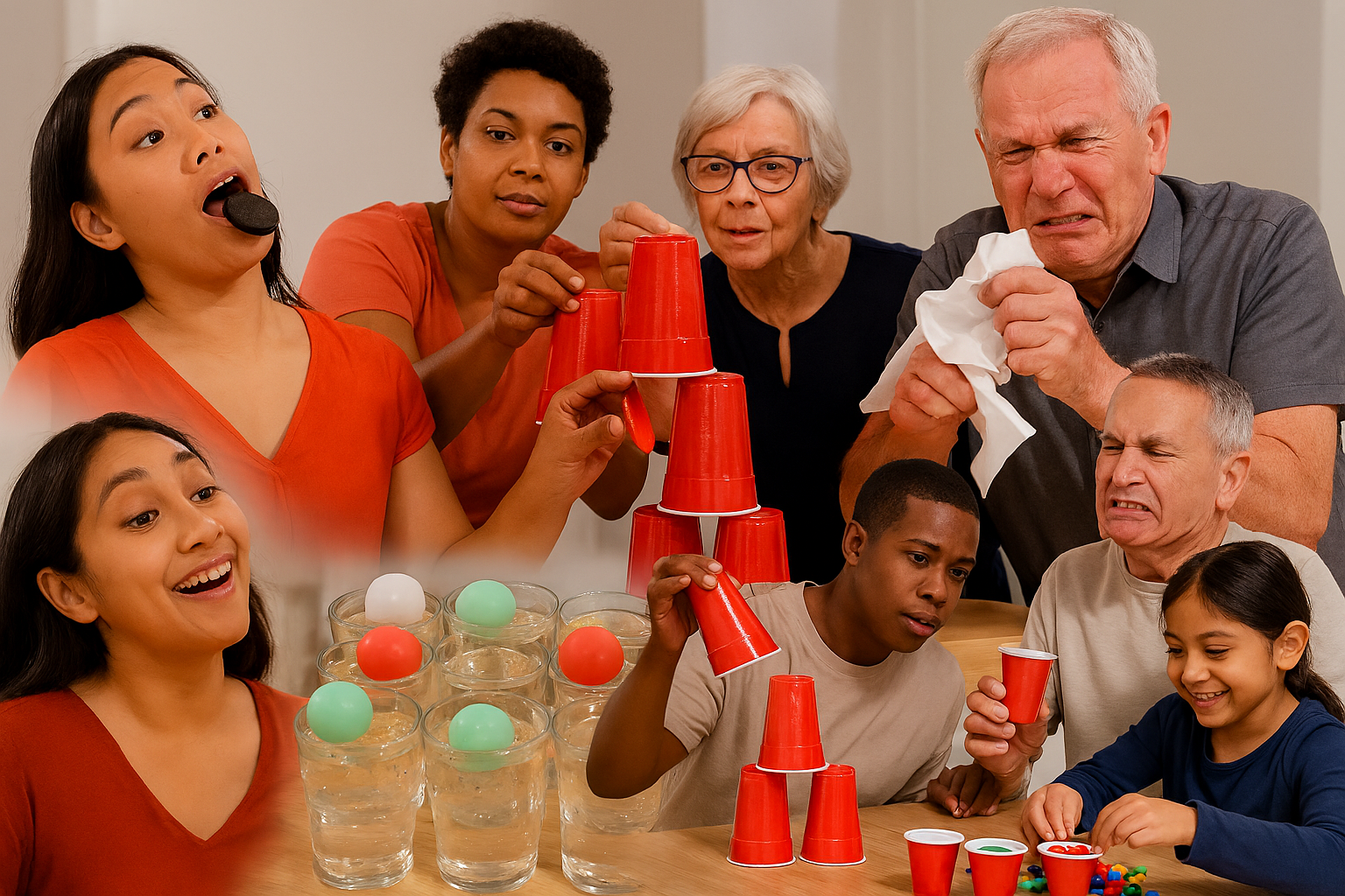 Families of different ages and backgrounds competing in fun FAST BREAK style physical challenges